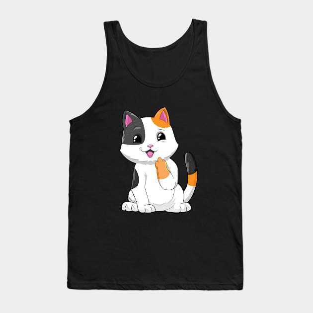 Funny Cat Middle Finger Shirt Hate You Kitten Hate People Tank Top by ELFEINHALB